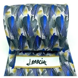 JERRY J GARCIA Artist Tie Blue Purple Gray Yellow Black 100% Silk Mens Necktie